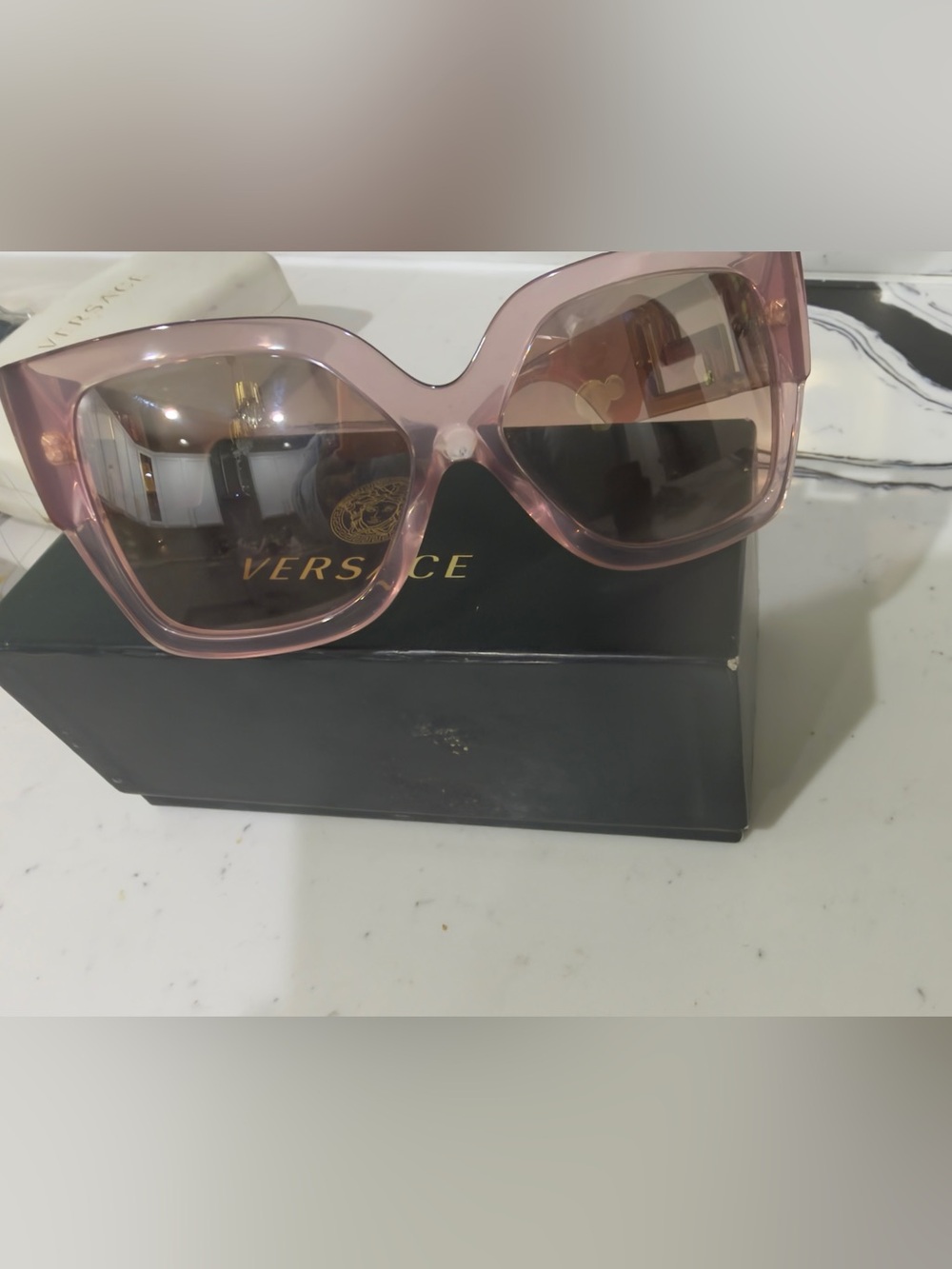 Versace Translucent Pink Oversized Cat-Eye Sunglasses